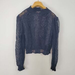 A Peach Lace Long Sleeves Mesh Crop Tops Y2K Size M